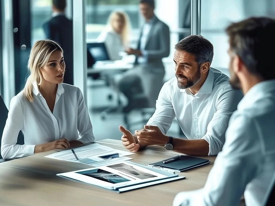 Yacht build contract review with client. LIME Yacht Brokerage discussion of custom yacht construction.