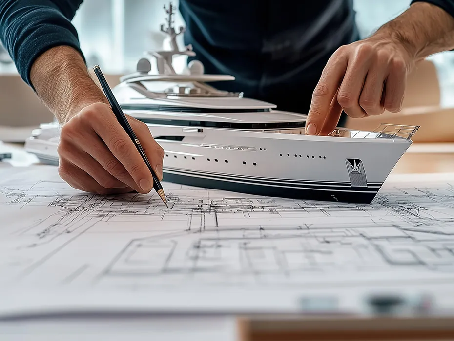 Yacht build management and review prior to megayacht construction