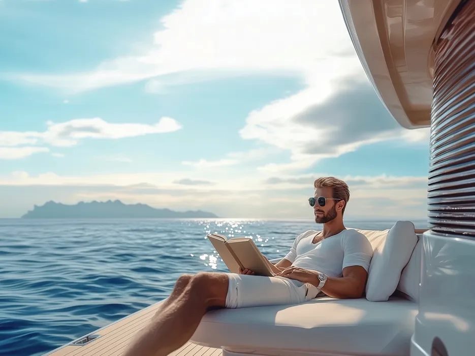 Man reading yachting reports and sales analysis using yacht data from LIME yacht brokerage