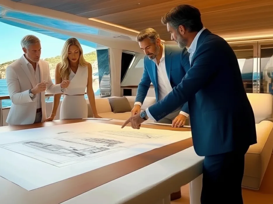 Superyacht Brokers and advisors discussing new build yacht management