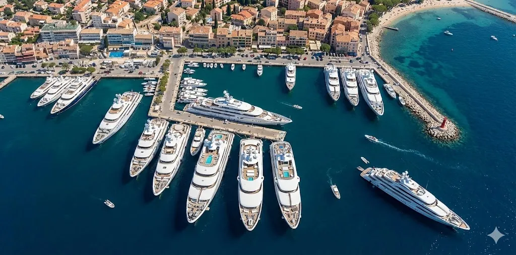 400 ft yachts for sale in Miami with more 400 ft yachts for charter in the background. Photos, plans, price and specifications