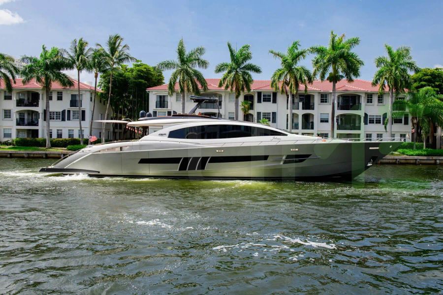 White Chapter Two yacht for sale and price, showing the details and features of the interior and exterior available for purchase from LIME Yachts and Brokerage located in Fort Lauderdale Florida.