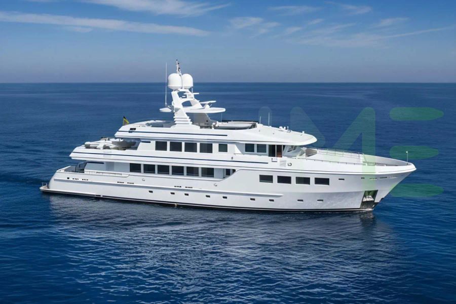 White Happy Dolphin II yacht for sale and price, showing the details and features of the interior and exterior available for purchase from LIME Yachts and Brokerage located in Fort Lauderdale Florida.