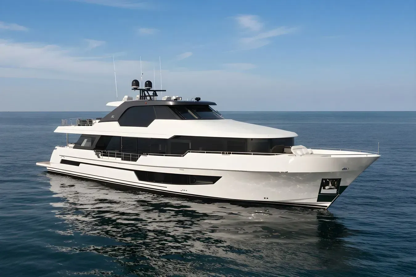 50Fifty yacht, a 106 ft Ocean Alexander luxury superyacht underway, 32.36 meters, built in 2023.
