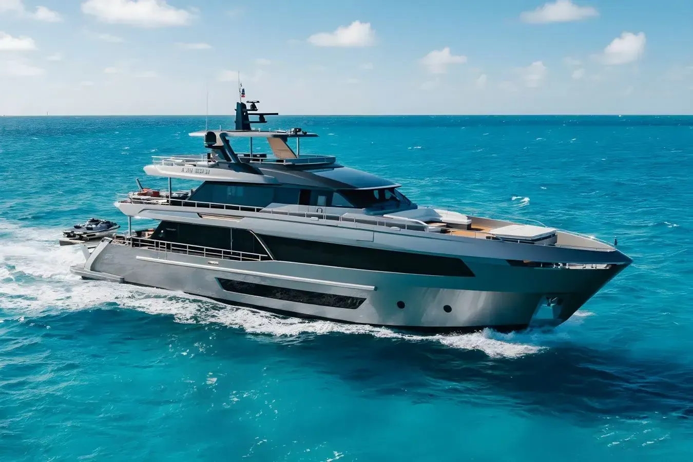 A Salt Weapon yacht, a 113 ft Ocean Alexander luxury superyacht underway, 34.6 meters, built in 2024.