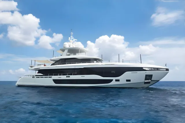 Abie yacht, a 115 ft Azimut luxury superyacht underway, 35.29 meters, built in 2024.