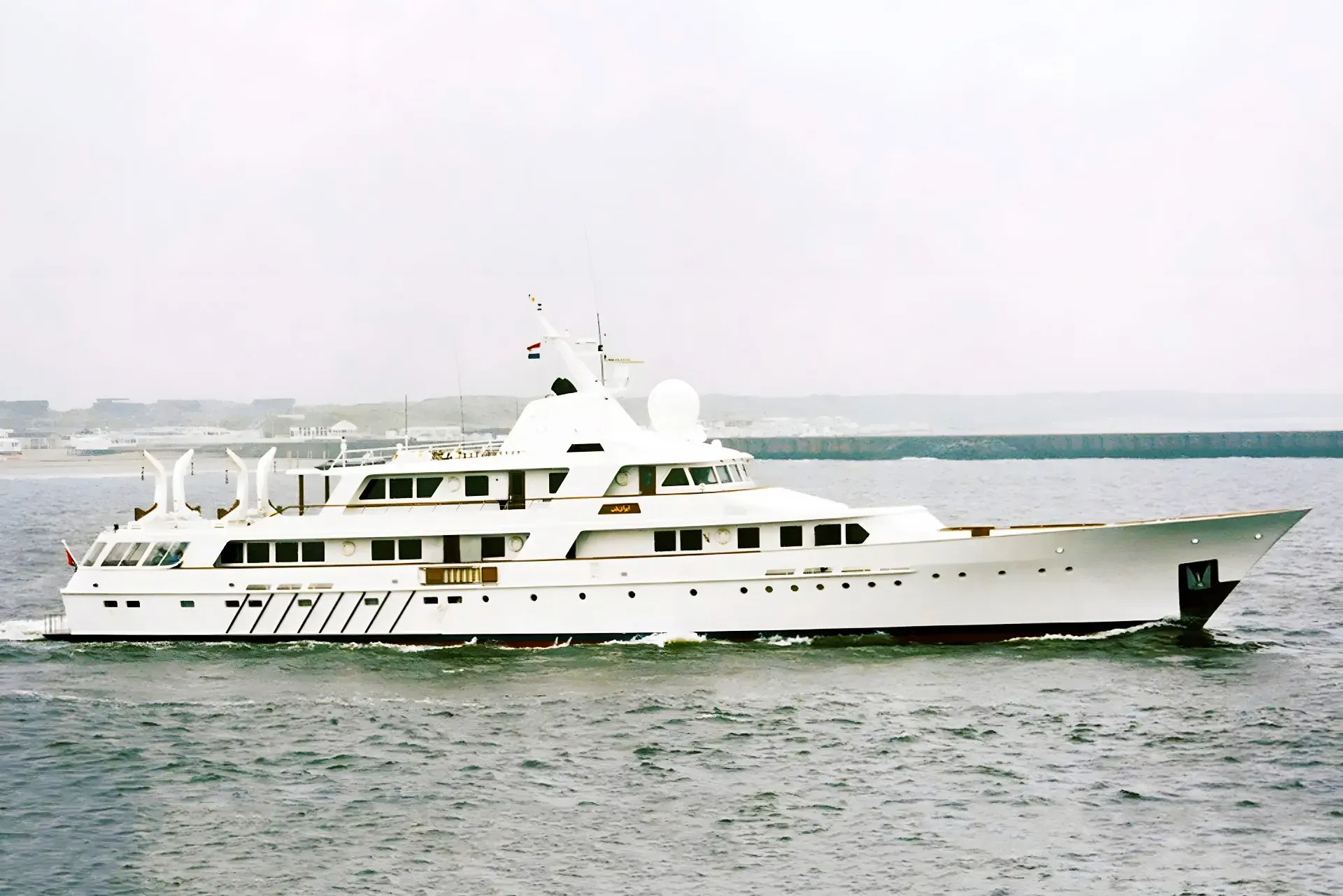 Abu Al Abyad yacht, a 168 ft Feadship luxury superyacht underway, 51.25 meters, built in 1980.