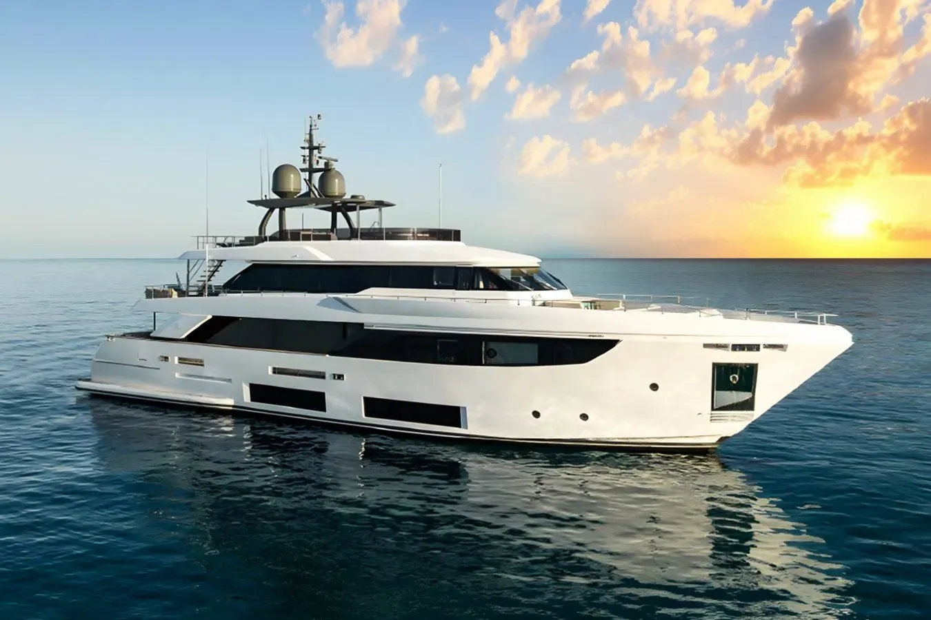 Acqua yacht, a 108 ft Custom Line luxury superyacht underway, 33 meters, built in 2020.