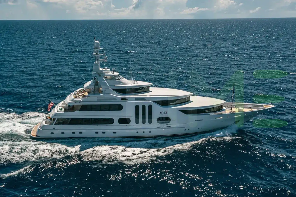 White Acta yacht for sale and price, showing the details and features of the interior and exterior available for purchase from LIME Yachts and Brokerage located in Fort Lauderdale Florida.