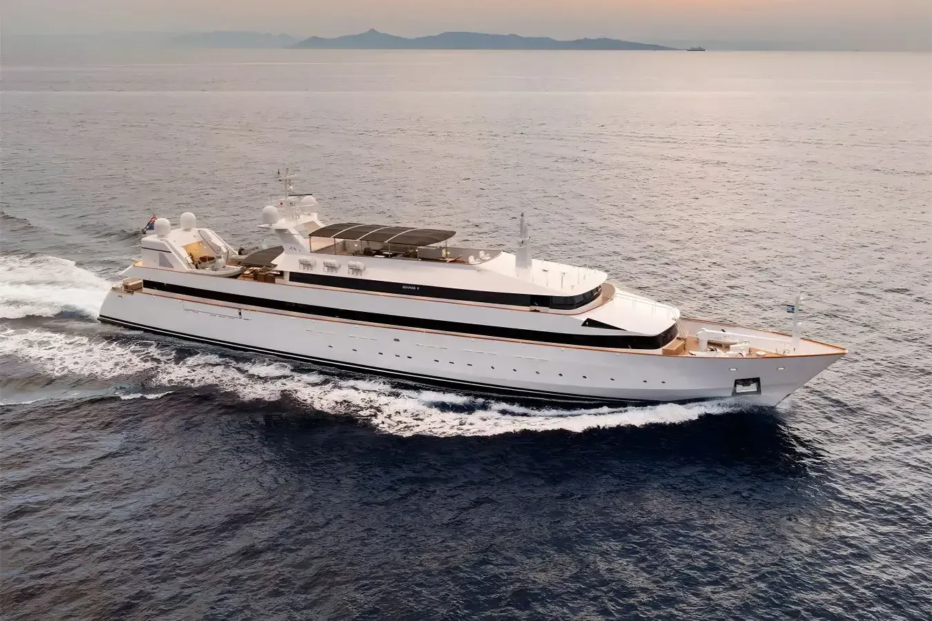 Adamas V yacht, a 214 ft Cantiere Navale luxury superyacht underway, 65.25 meters, built in 1987, 2023.