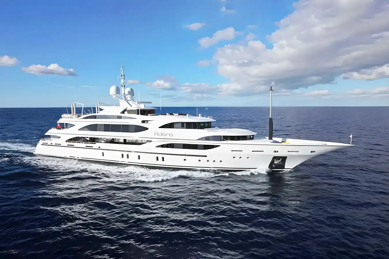Adora yacht, a 201 ft Benetti luxury superyacht underway, 61.5 meters, built in 2010.