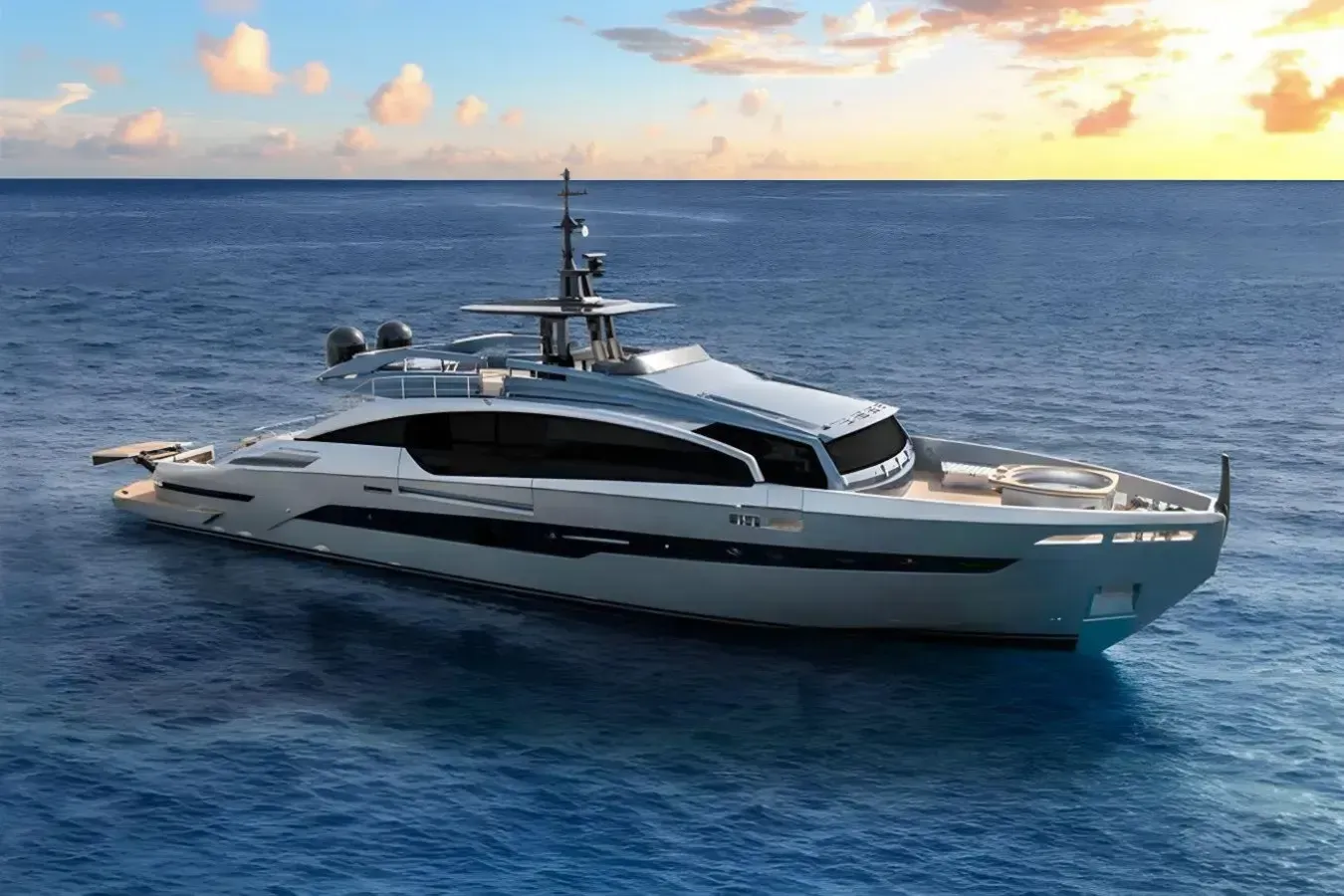 Agartha yacht, a 115 ft Pershing luxury superyacht underway, 35.33 meters, built in 2023.