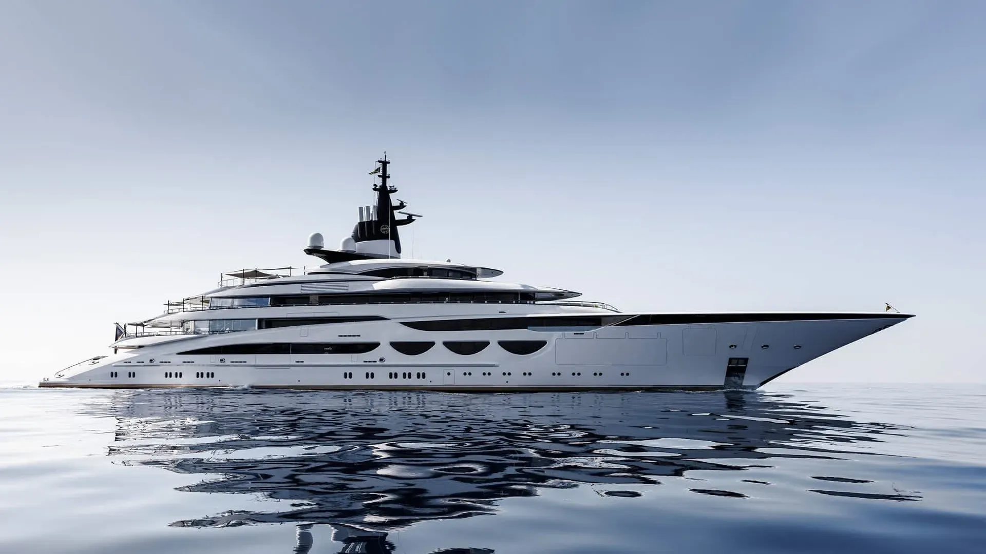 Ahpo yacht, a 377 ft Lürssen luxury superyacht underway, 115.1 meters, built in 2021.