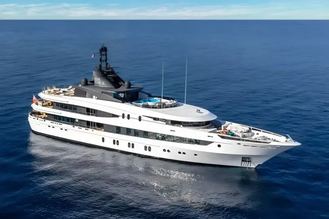 AHS yacht, a 216 ft Oceanco luxury superyacht underway, 66 meters, built in 2005, 2025.