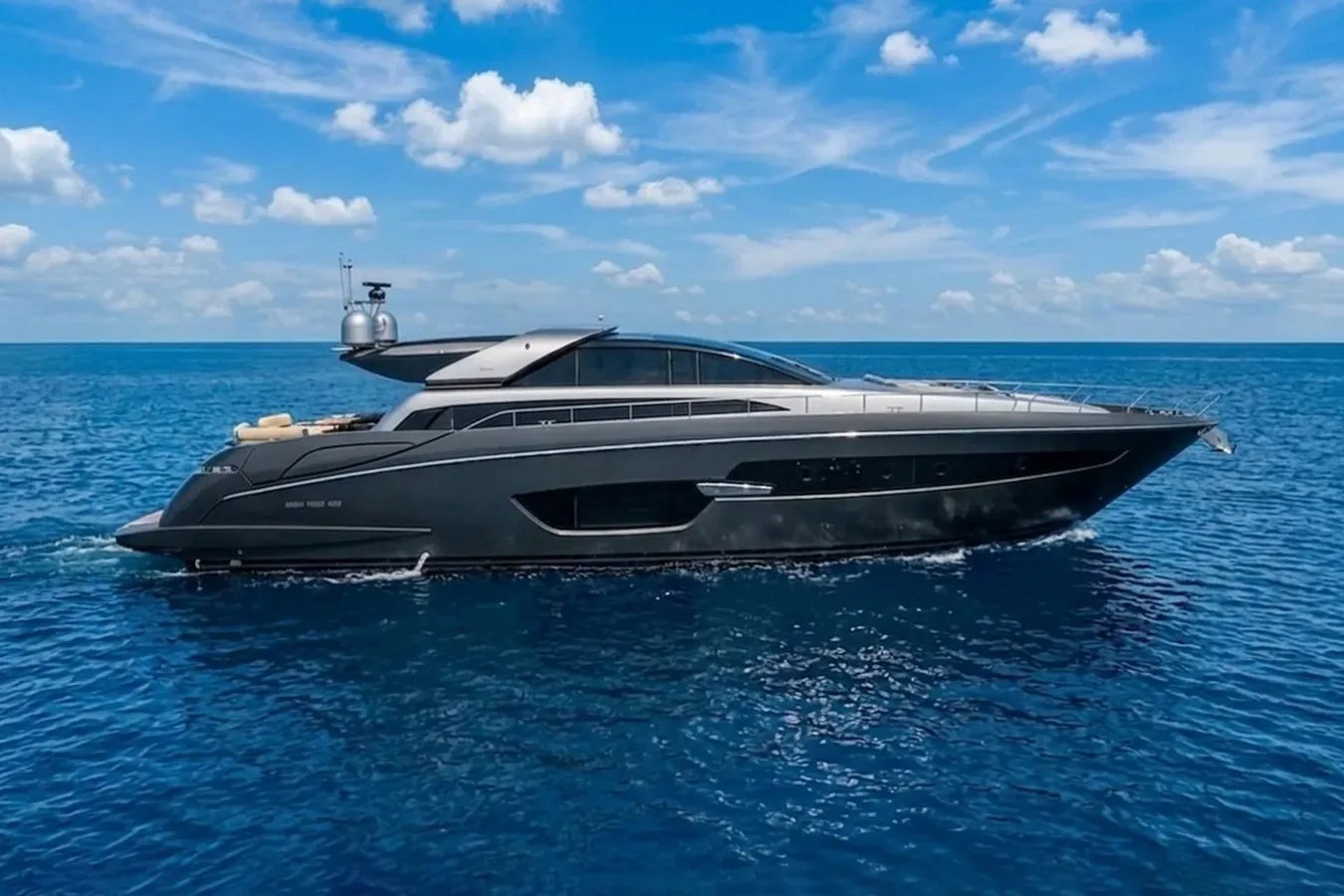 Al Anbar yacht, a 88 ft Riva luxury superyacht underway, 26.84 meters, built in 2017.