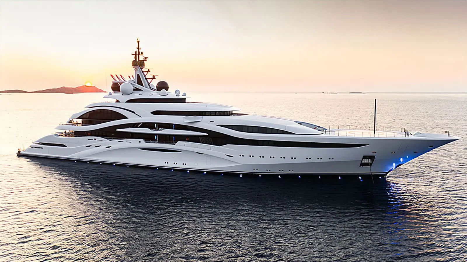 Al Lusail yacht, a 403 ft Lürssen luxury superyacht underway, 123 meters, built in 2017.