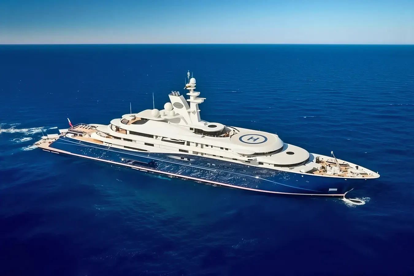 Al Mirqab yacht, a 436 ft Peters Werft GmbH luxury superyacht underway, 133 meters, built in 2008, 2014.