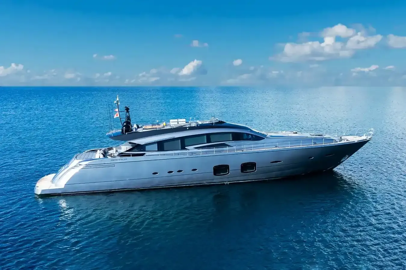 Aldebaran III yacht, a 108 ft Pershing luxury superyacht underway, 33.2 meters, built in 2017.