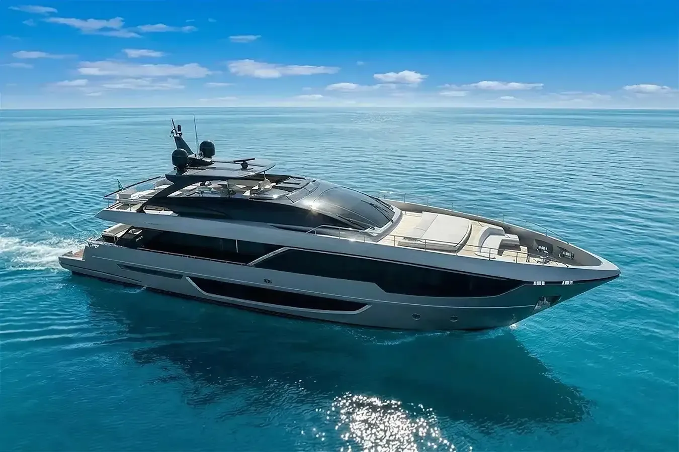 Allegra yacht, a 99 ft Riva luxury superyacht underway, 30.26 meters, built in 2022.