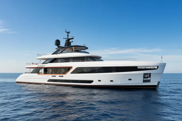 Alluria yacht, a 120 ft Benetti luxury superyacht underway, 36.8 meters, built in 2023.
