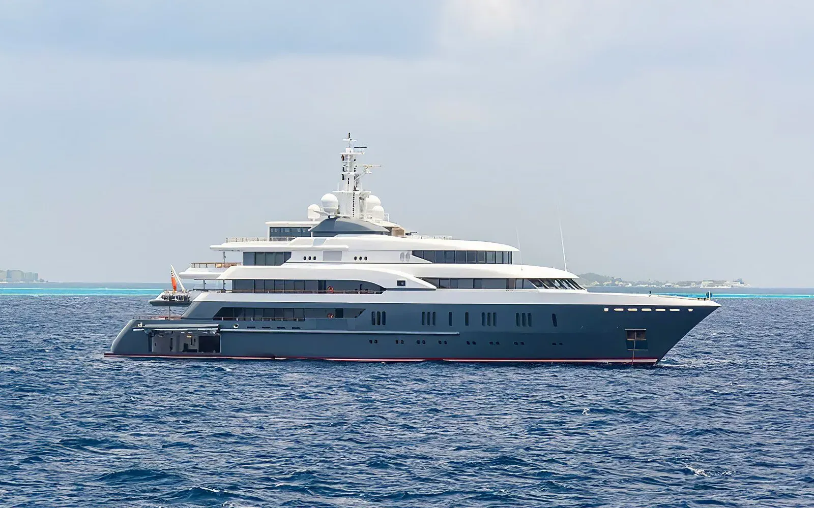 Altair yacht, a 238 ft Lürssen luxury superyacht underway, 72.6 meters, built in 2004, 2006.