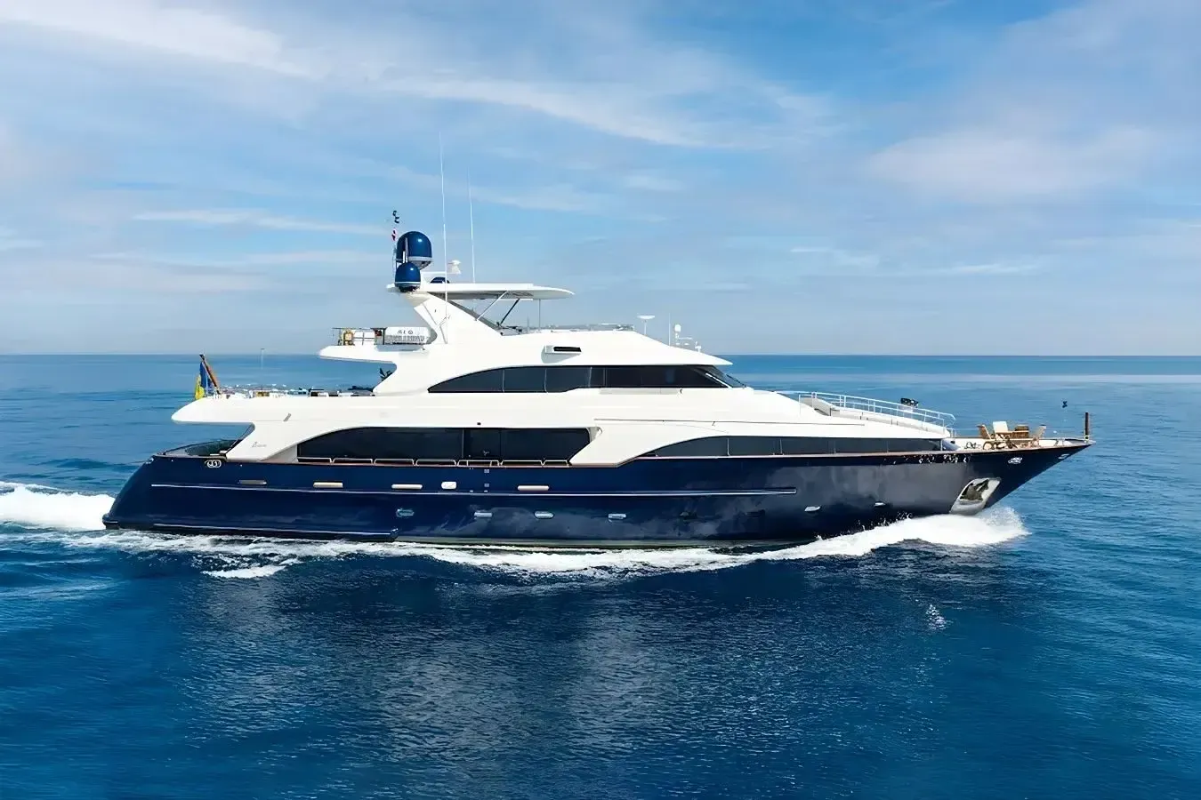 Amadea yacht, a 114 ft Benetti luxury superyacht underway, 34.95 meters, built in 1999, 2023.