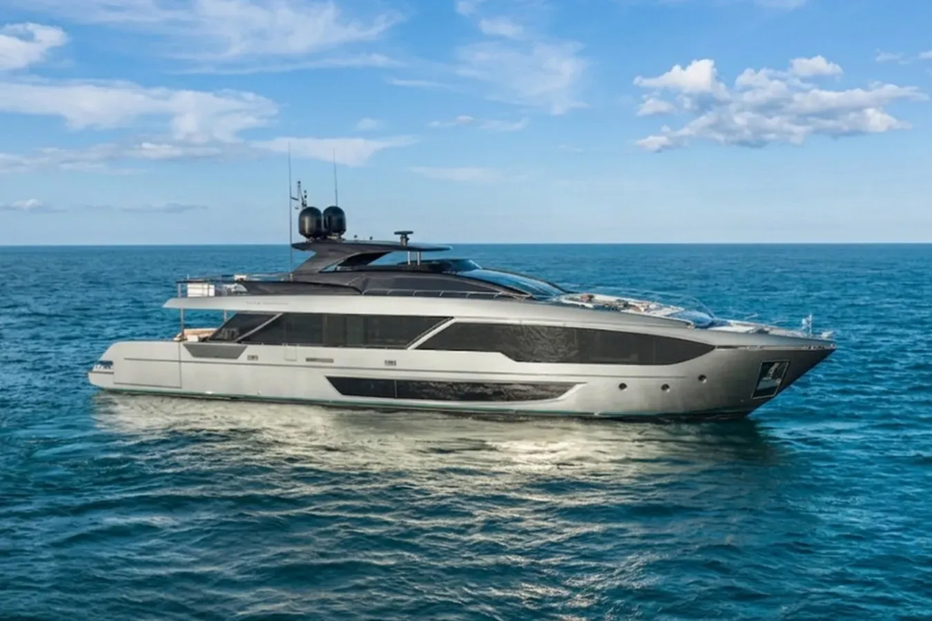 Amirage yacht, a 112 ft Riva luxury superyacht underway, 34.38 meters, built in 2025.