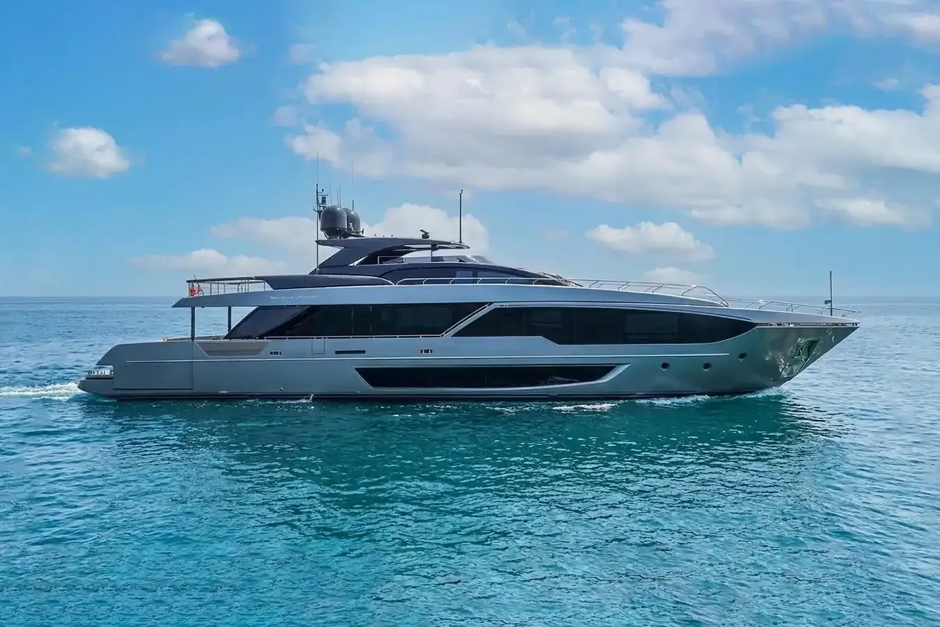 Amirage yacht, a 112 ft Riva luxury superyacht underway, 34.38 meters, built in 2025.