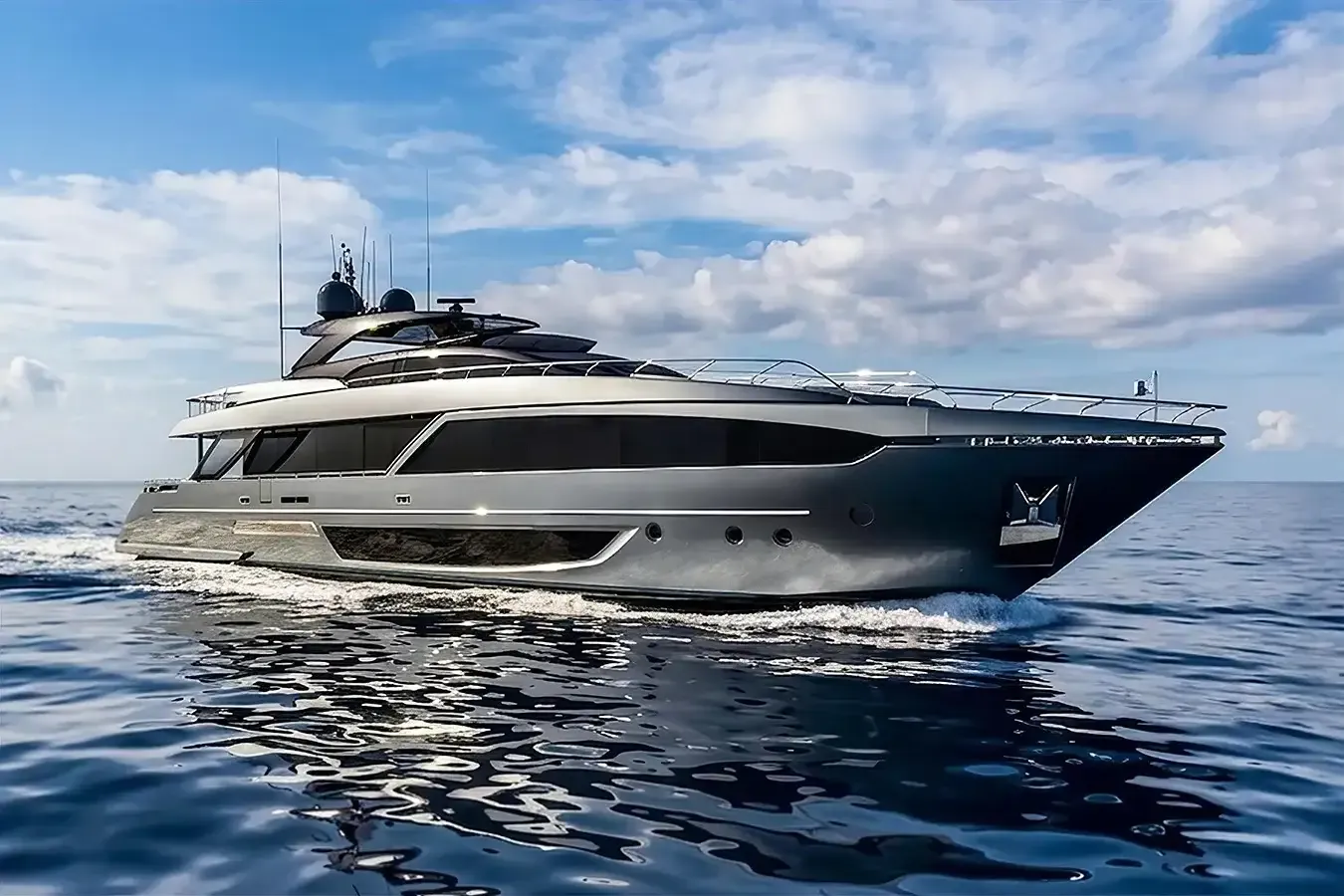 Anaisa yacht, a 110 ft Riva luxury superyacht underway, 33.53 meters, built in 2022.