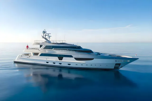 Antalis yacht, a 163 ft Baglietto luxury superyacht underway, 49.7 meters, built in 2007.