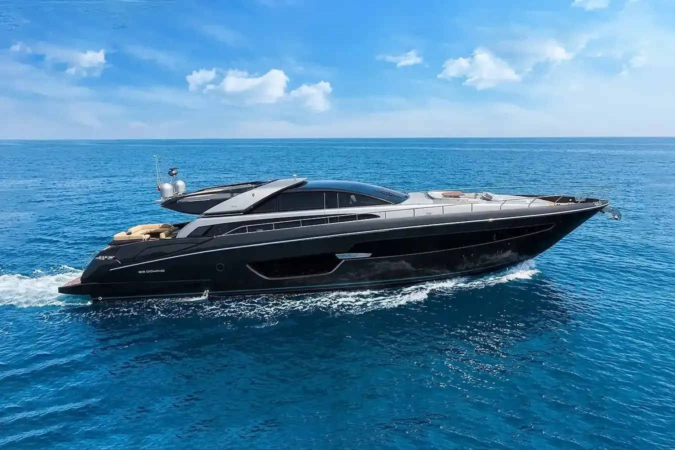 Antioxidant yacht, a 88 ft Riva luxury superyacht underway, 26.84 meters, built in 2017.