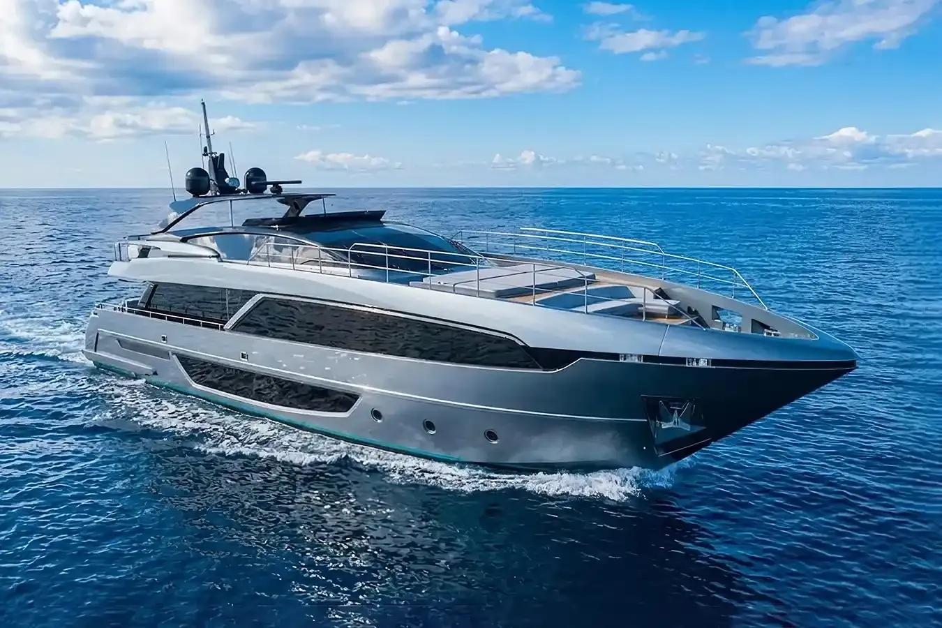 Antipode II yacht, a 97 ft Riva luxury superyacht underway, 29.85 meters, built in 2018.
