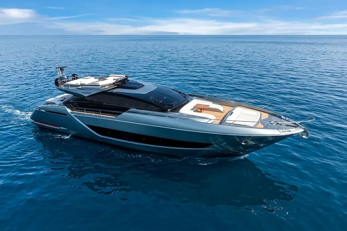 Anywhere yacht, a 88 ft Riva luxury superyacht underway, 26.92 meters, built in 2022.