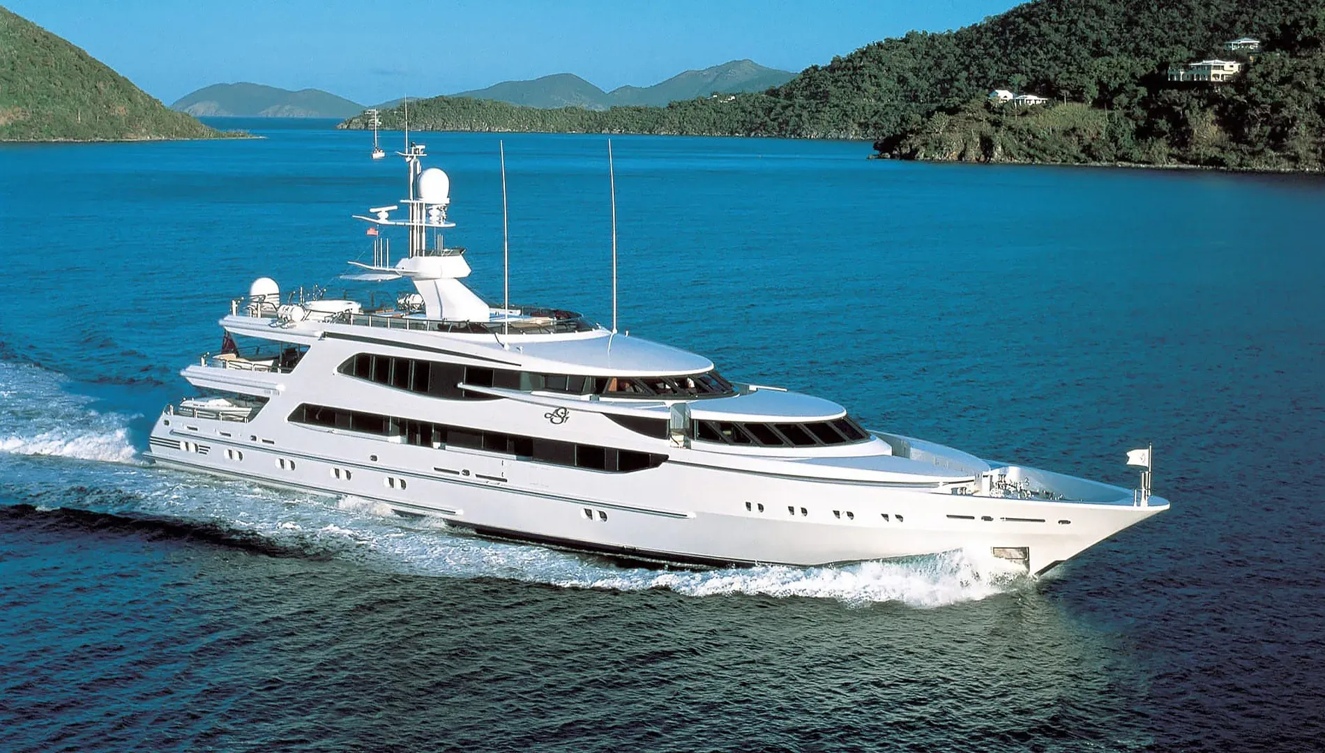 AO yacht, a 169 ft Oceanco luxury superyacht underway, 51.8 meters, built in 1997, 2025.