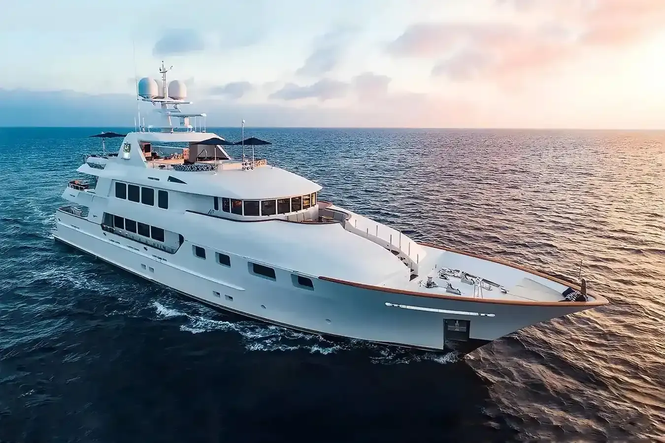 Aquasition yacht, a 142 ft Trinity luxury superyacht underway, 43.28 meters, built in 2010, 2023.