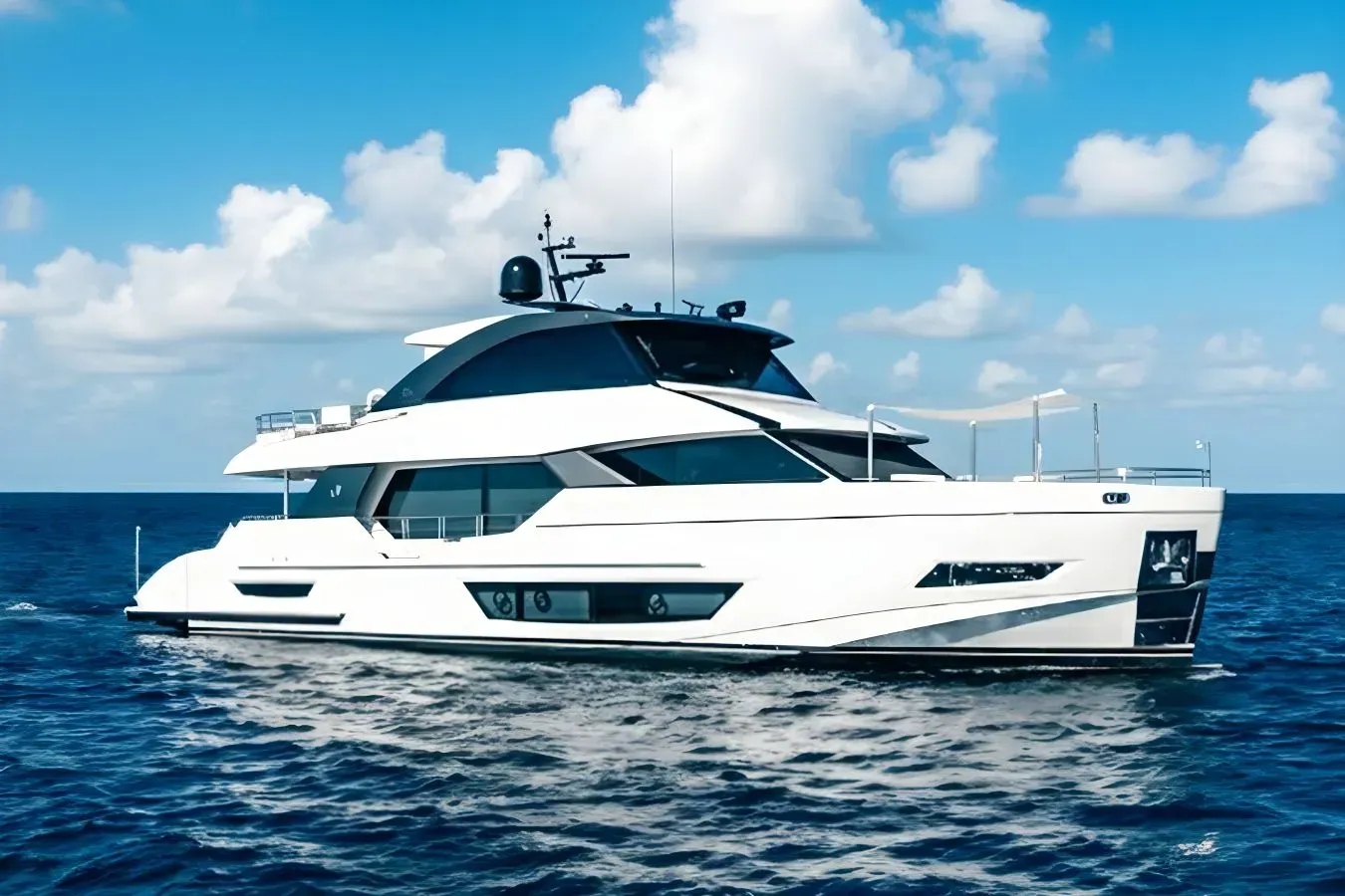 Aquasition yacht, a 88 ft Ocean Alexander luxury superyacht underway, 26.82 meters, built in 2020.