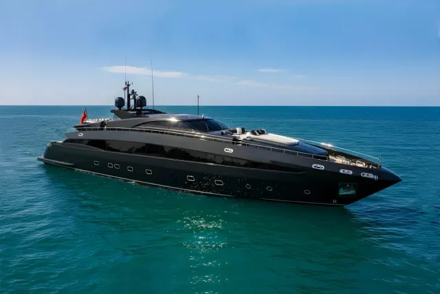 Aquila yacht, a 135 ft Baglietto luxury superyacht underway, 41.4 meters, built in 2004, 2024.