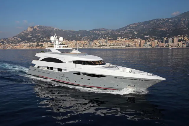 Armada yacht, a 176 ft Columbus luxury superyacht underway, 53.7 meters, built in 2011, 2021.