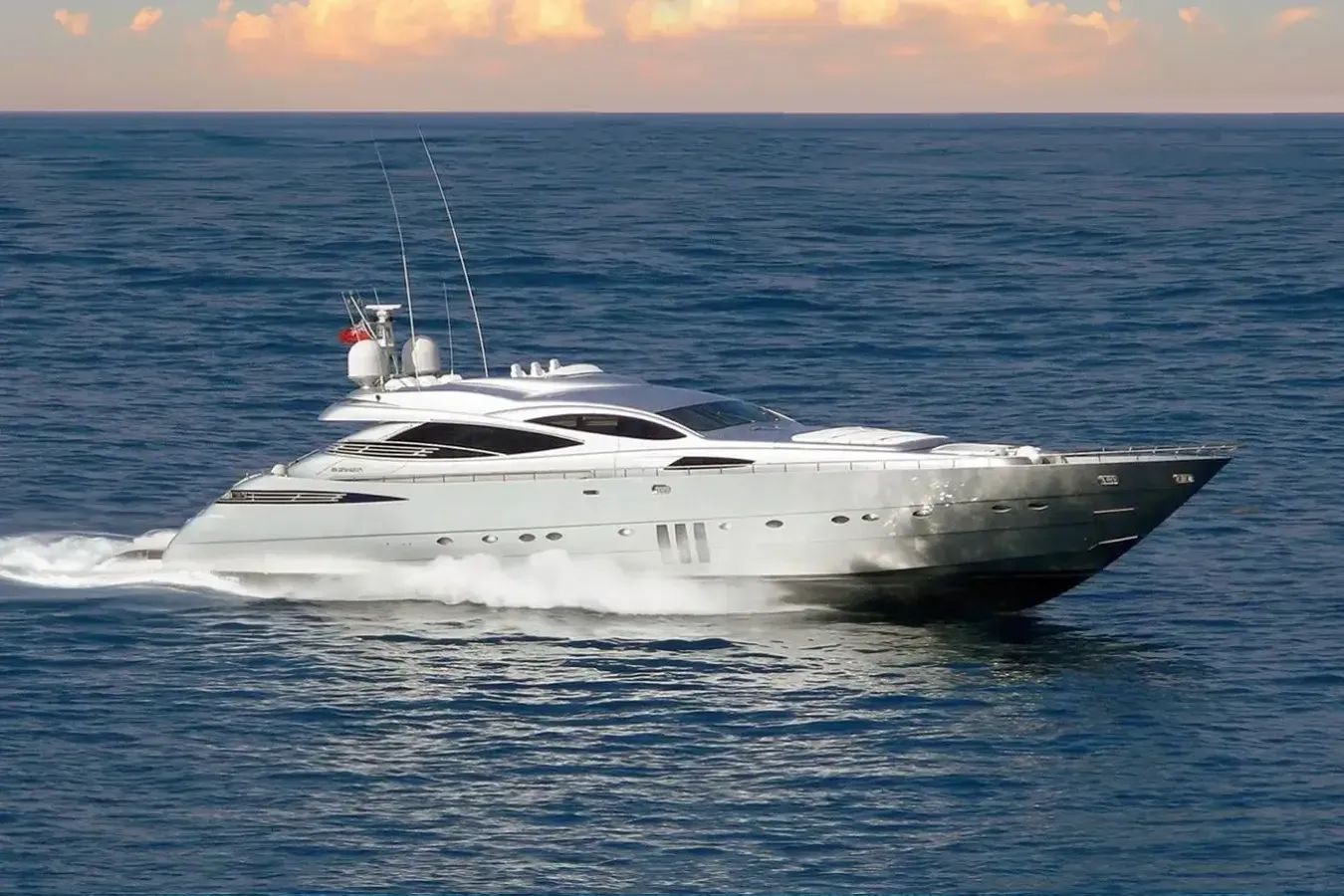 Armeec yacht, a 116 ft Pershing luxury superyacht underway, 35.37 meters, built in 2006.
