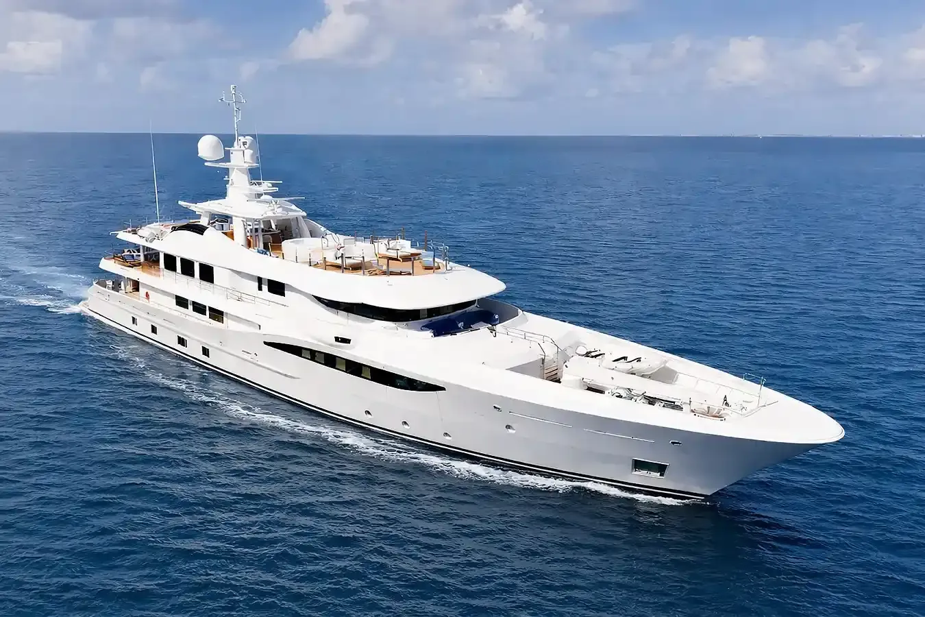 Astra yacht, a 180 ft Amels luxury superyacht underway, 54.86 meters, built in 2014.