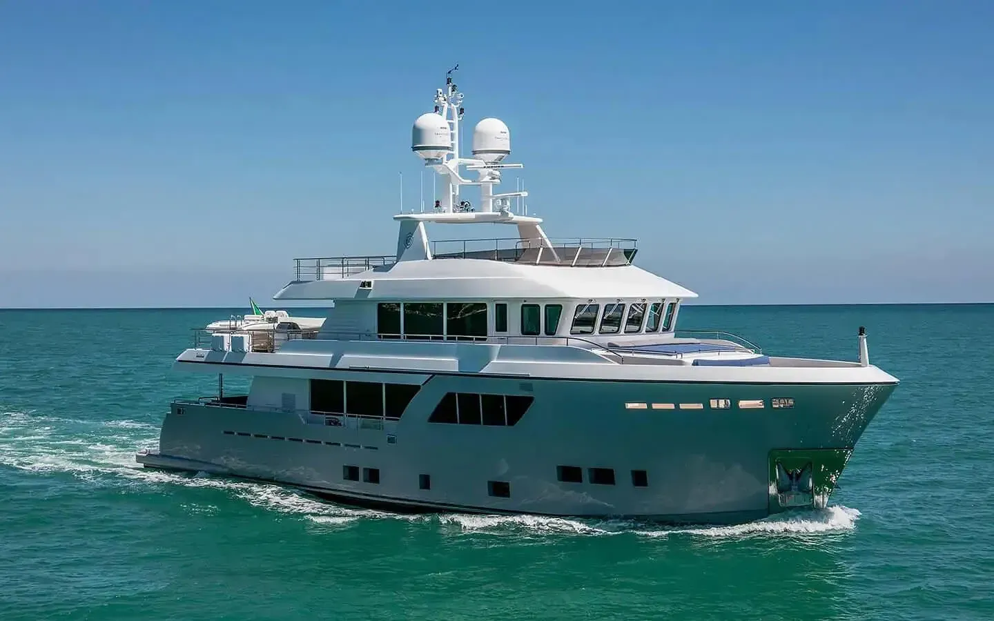 Atlas yacht, a 102 ft CdM luxury superyacht underway, 31.1 meters, built in 2017.