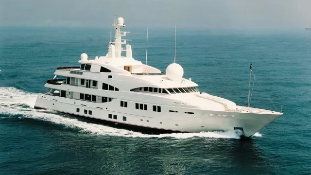 Attessa yacht, a 225 ft Feadship luxury superyacht underway, 68.58 meters, built in 2001.