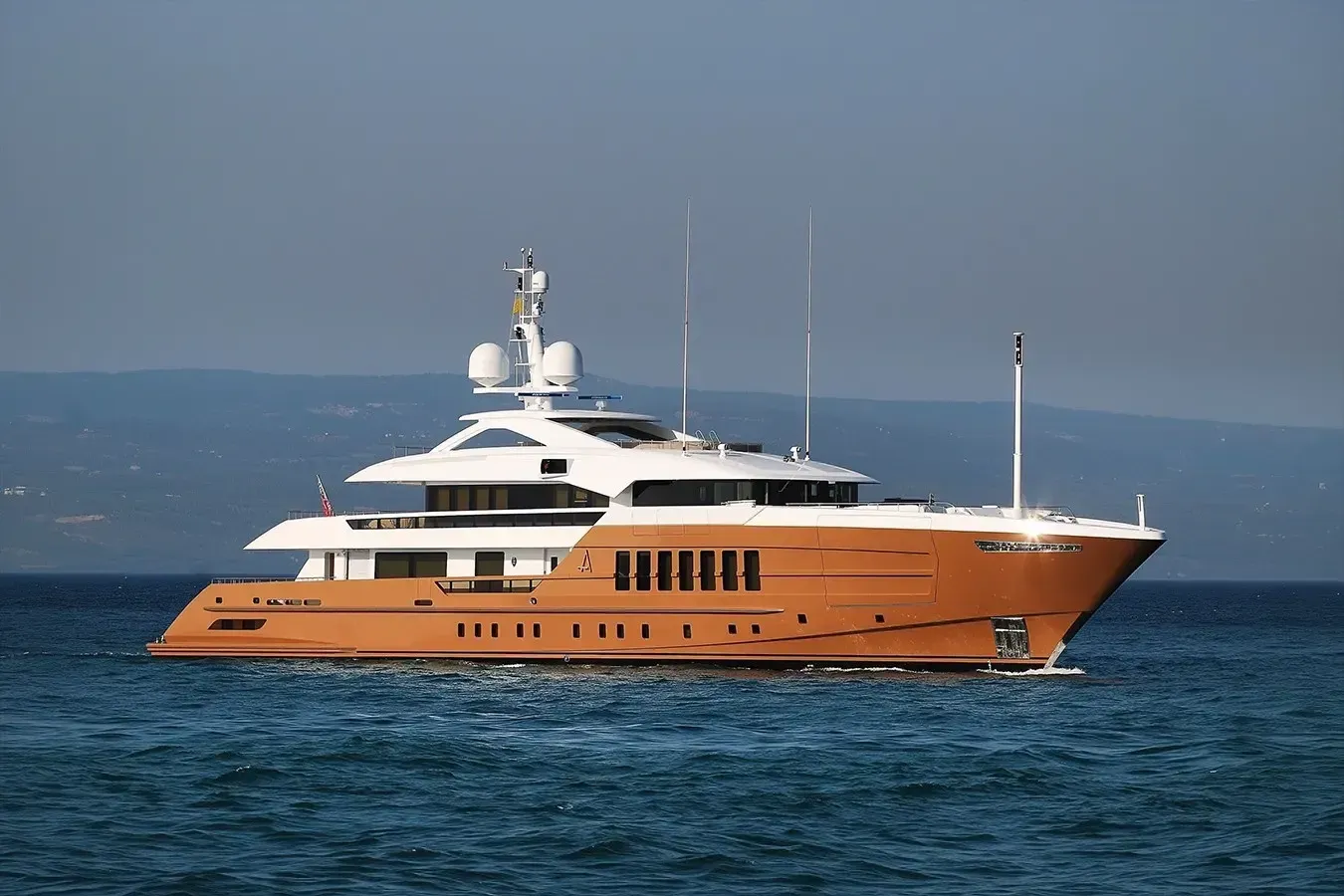 Azamanta yacht, a 180 ft Heesen luxury superyacht underway, 55 meters, built in 2015.