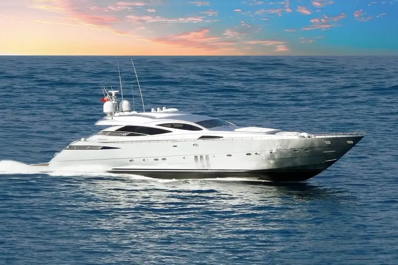 Azzam yacht, a 116 ft Pershing luxury superyacht underway, 35.37 meters, built in 2005.