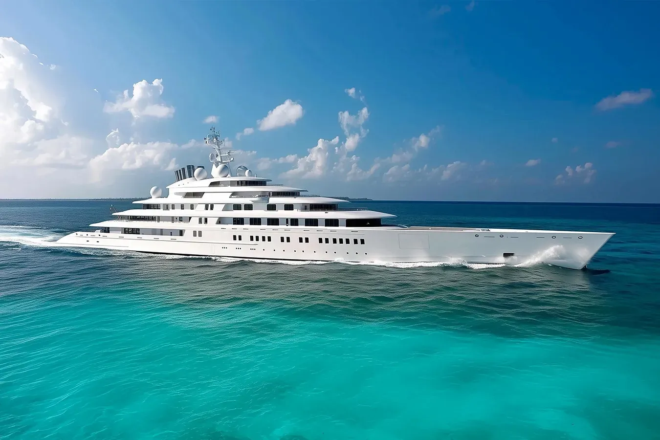 Azzam yacht, a 592 ft Lürssen luxury superyacht underway, 180.61 meters, built in 2013.