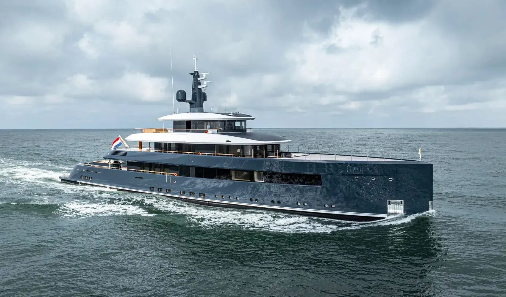 B yacht, a 195 ft Feadship luxury superyacht underway, 59.5 meters, built in 2024.