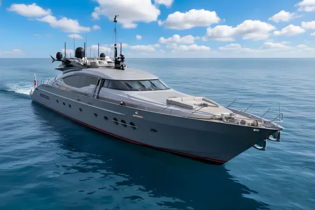 Bagheera yacht, a 120 ft Palmer Johnson luxury superyacht underway, 36.57 meters, built in 2005, 2022.