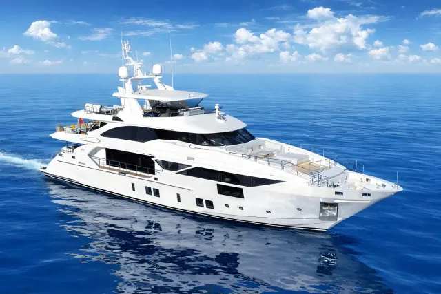 Bamboo yacht, a 125 ft Benetti luxury superyacht underway, 38.1 meters, built in 2019.