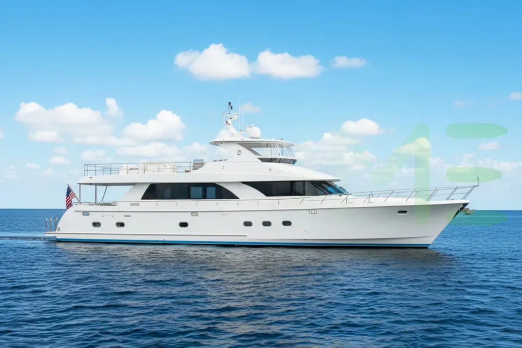 White Barnstar yacht for sale and price, showing the details and features of the interior and exterior available for purchase from LIME Yachts and Brokerage located in Fort Lauderdale Florida.