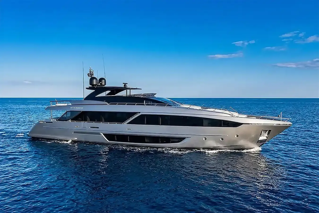 Bella Donna yacht, a 110 ft Riva luxury superyacht underway, 33.53 meters, built in 2025.